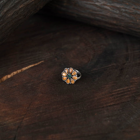 Orange - antique silver finish oxidised stone work ring 77