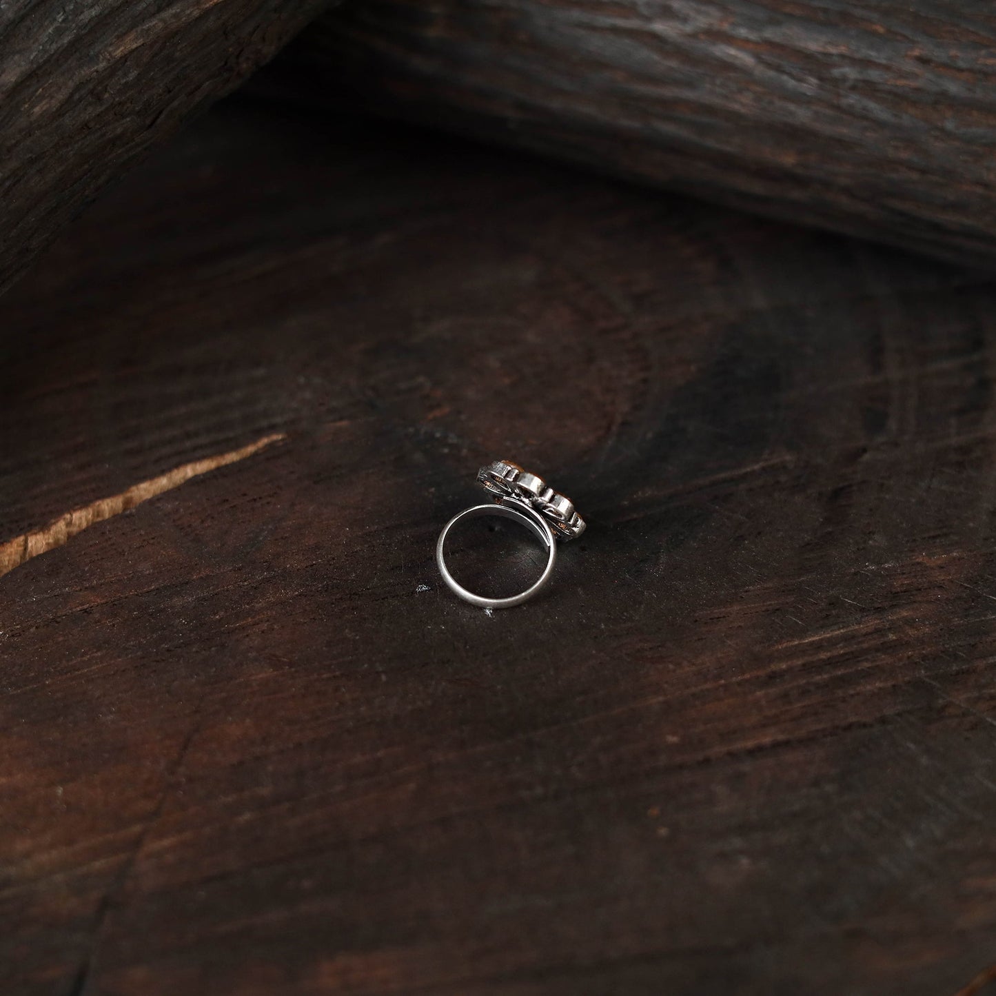 Orange - antique silver finish oxidised stone work ring 77