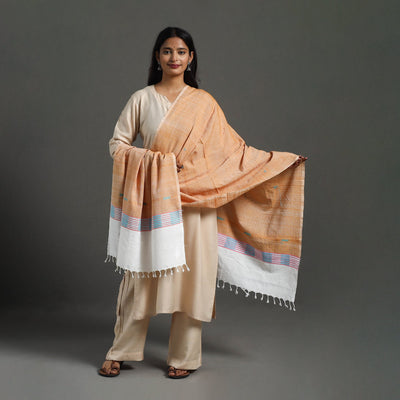 Orange - assam weave thread buti cotton handloom dupatta 17