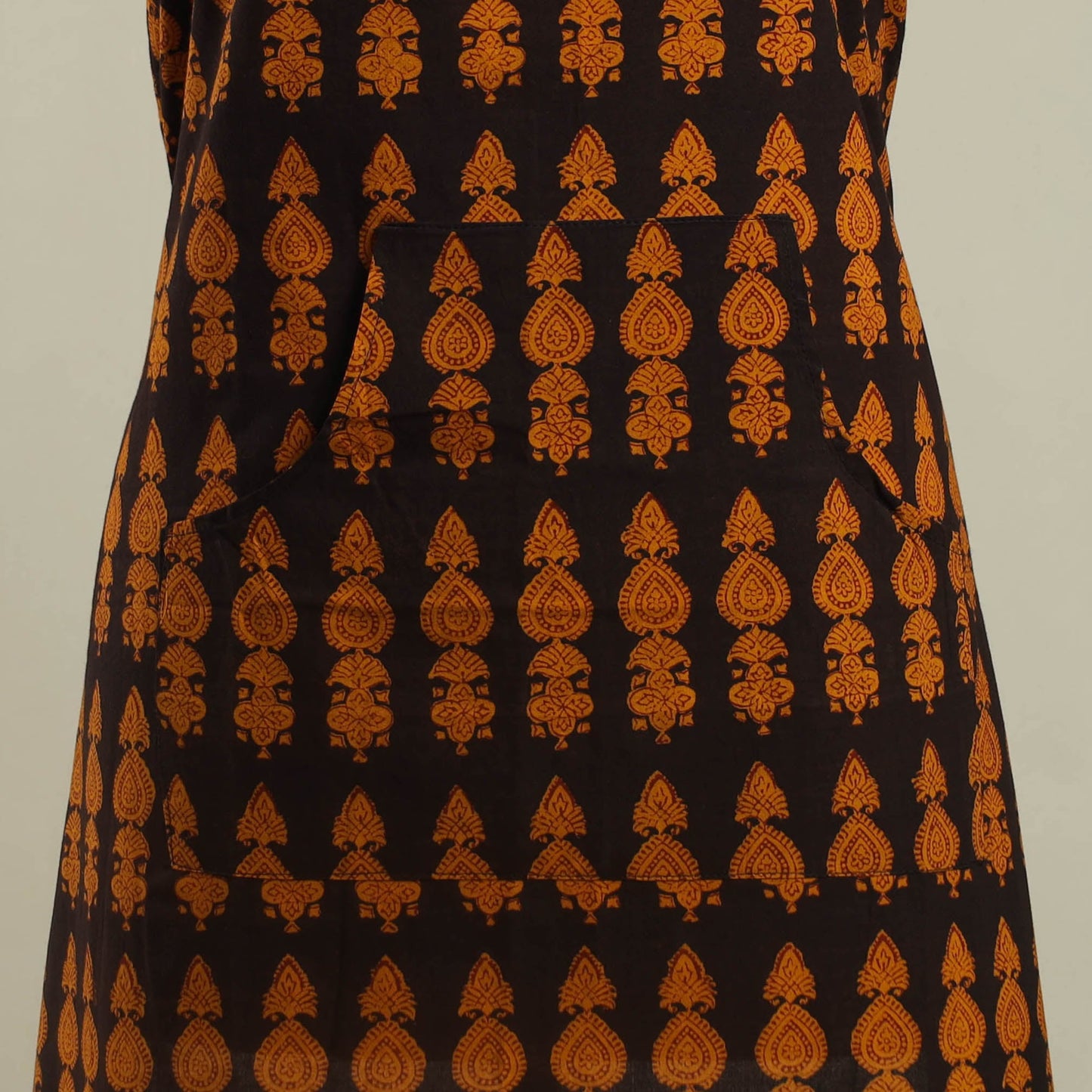 Orange Bagh Block Print Cotton Apron with Pocket