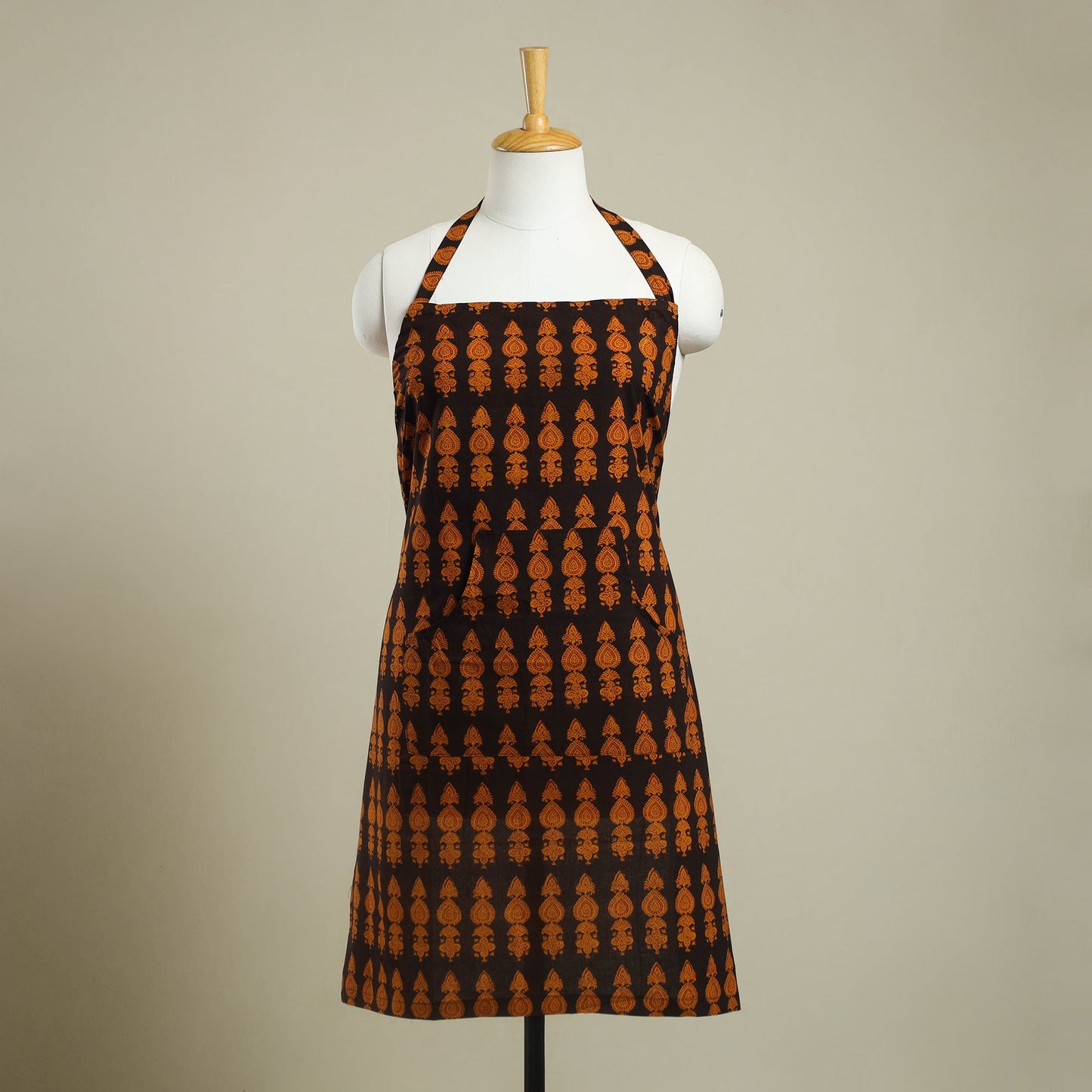Orange Bagh Block Print Cotton Apron with Pocket