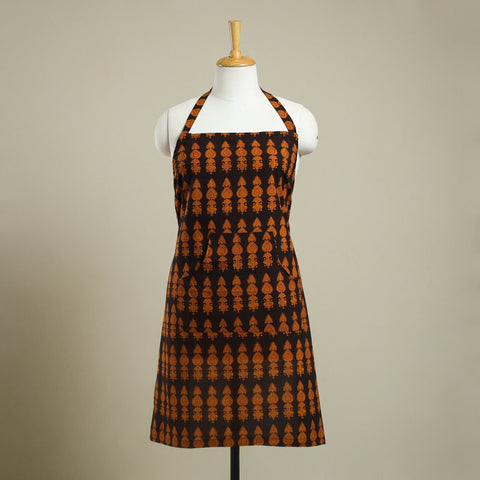 Orange Bagh Block Print Cotton Apron with Pocket