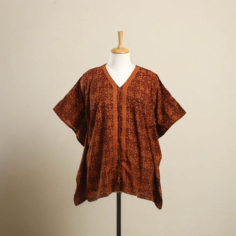 Buy Orange Bagh Block Print Cotton Kaftan