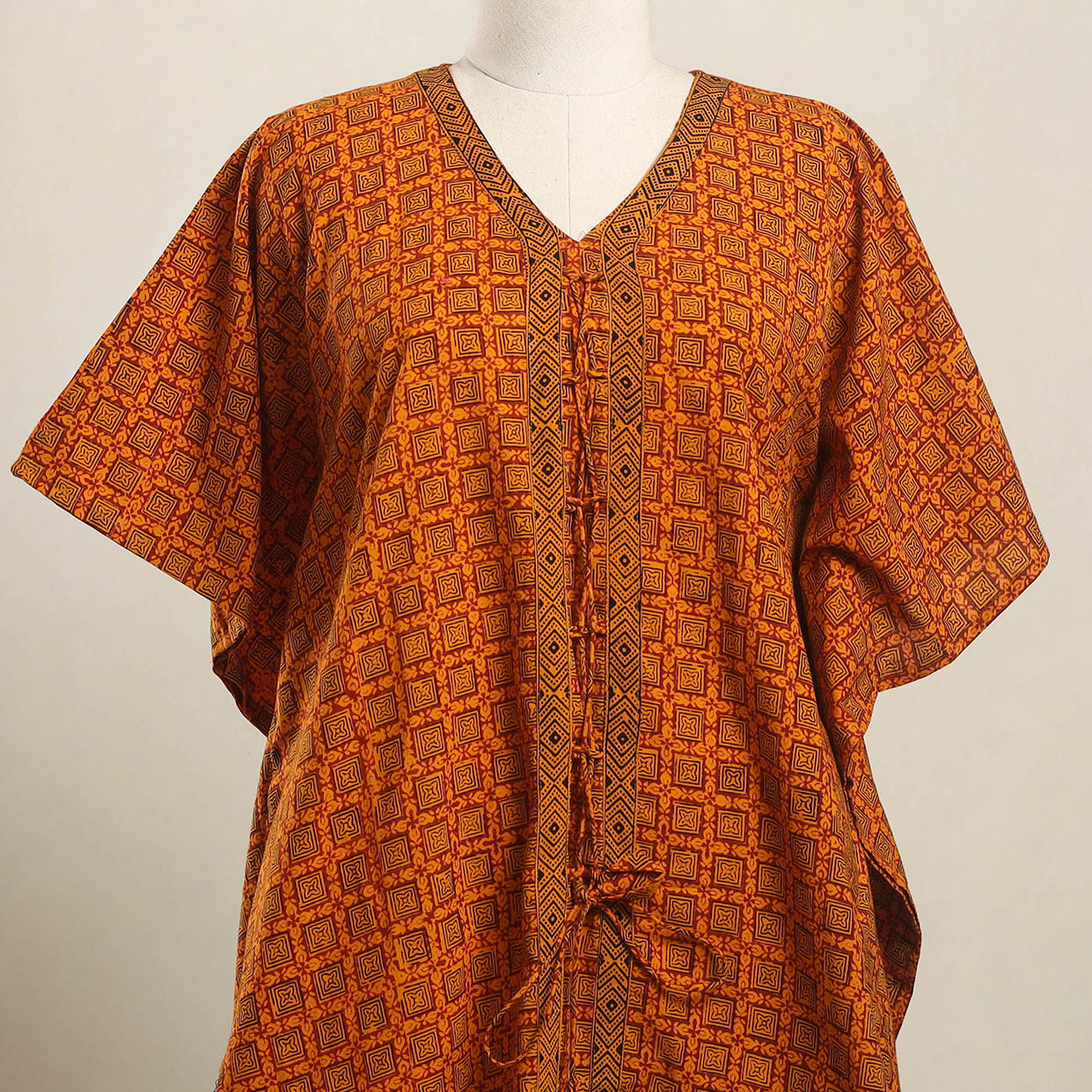Orange - bagh cotton kaftan (short) 32 - handcrafted