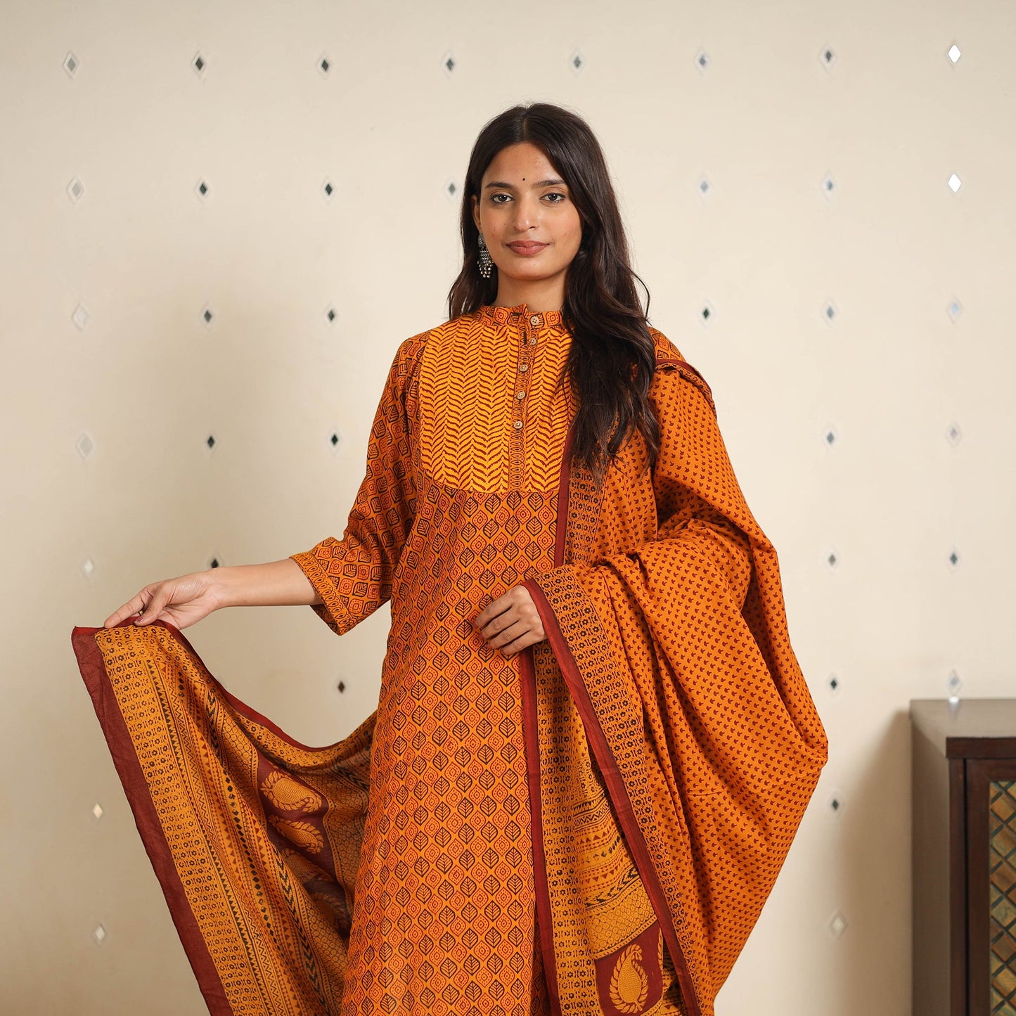 Orange - bagh cotton suit set (set of 2) 04 - handcrafted