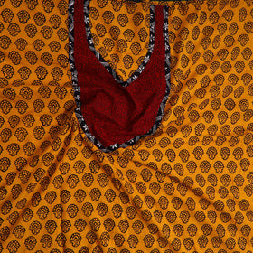 Orange - Bagh Print Cotton Kurta Material with Patchwork (3m) 12