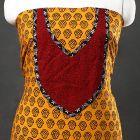 Orange - Bagh Print Cotton Kurta Material with Patchwork (3m) 12