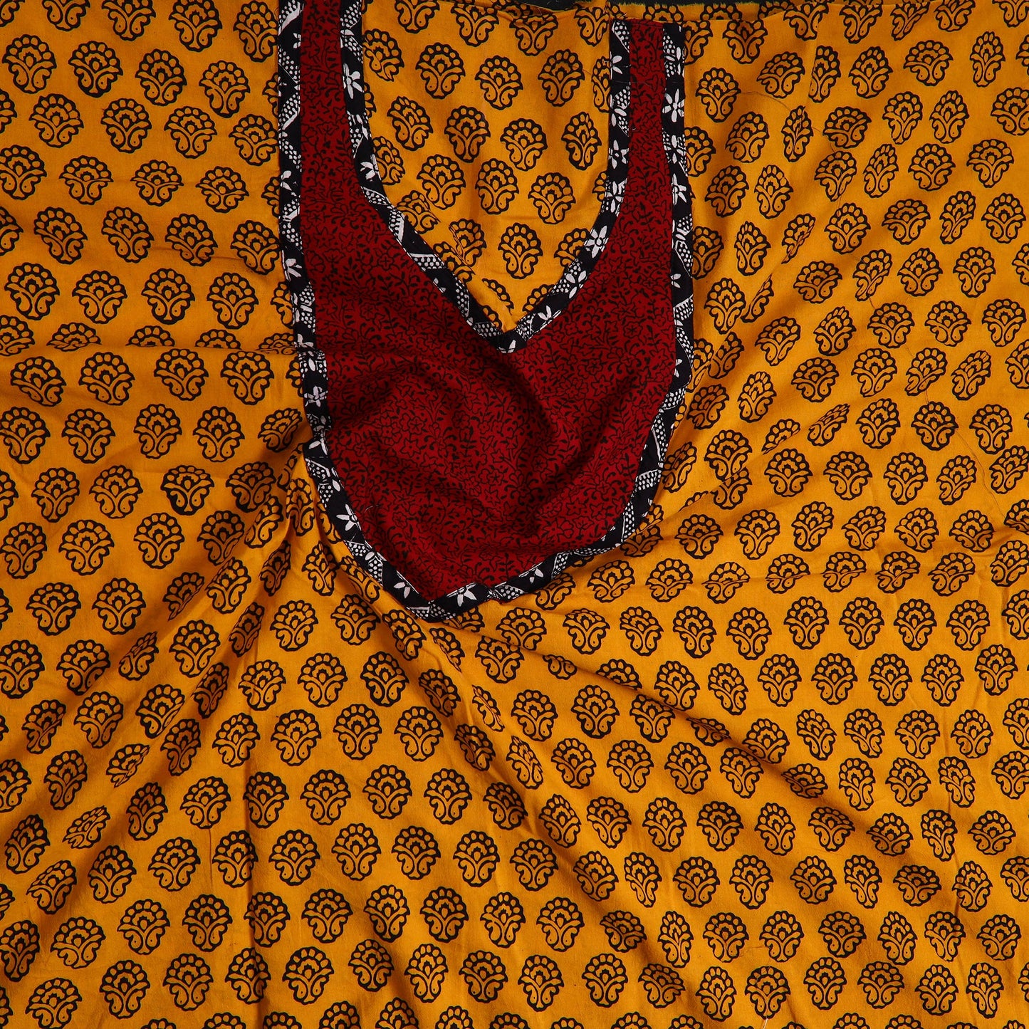 Orange - Bagh Print Cotton Kurta Material with Patchwork (3m) 12