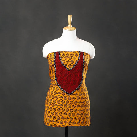 Orange - Bagh Print Cotton Kurta Material with Patchwork (3m) 12