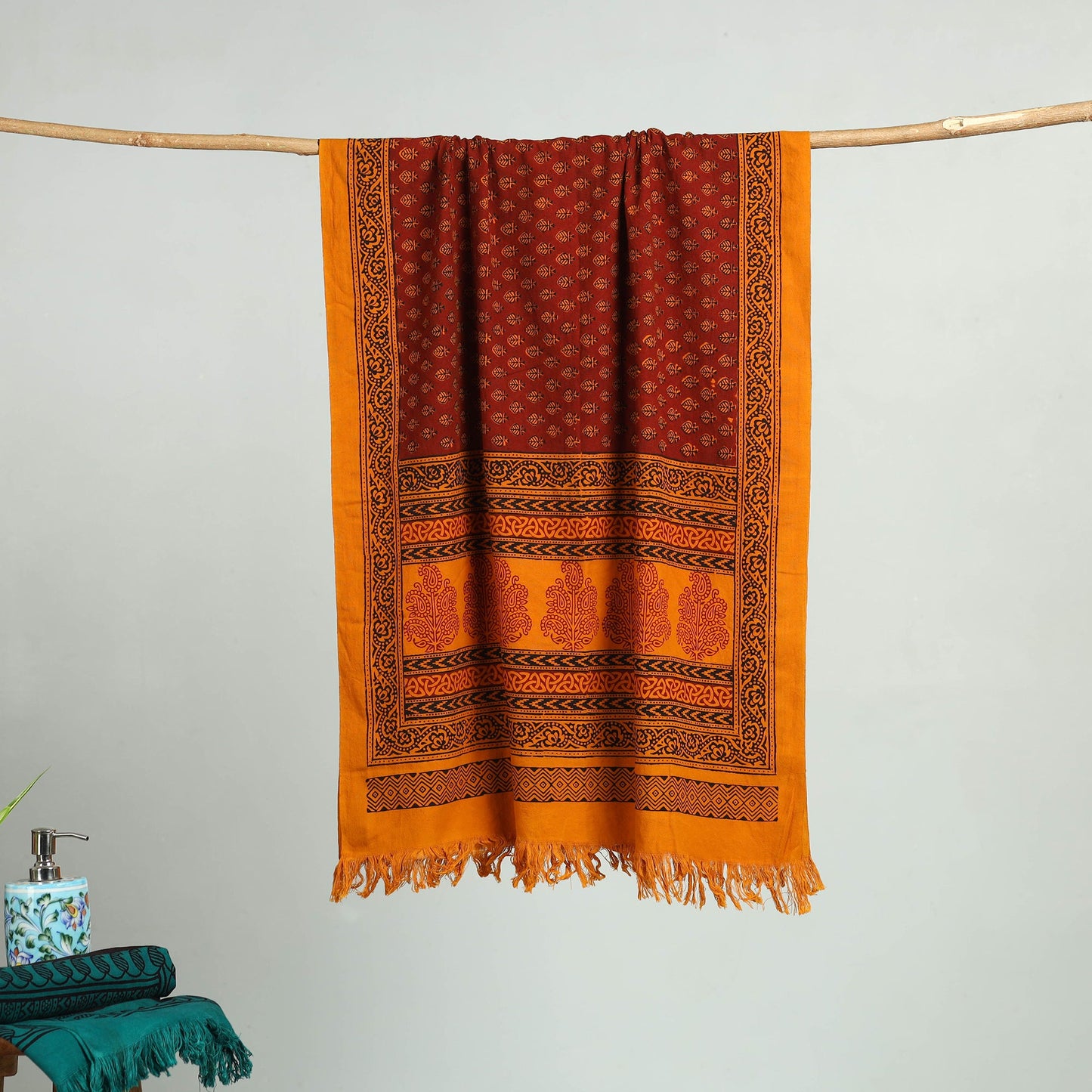 Orange Bagh Hand Block Print Cotton Handloom Towel