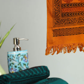 Orange Bagh Hand Block Print Cotton Handloom Towel
