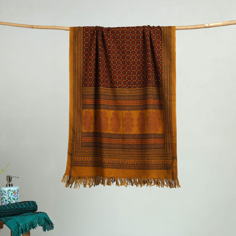 Orange Bagh Hand Block Print Cotton Handloom Towel