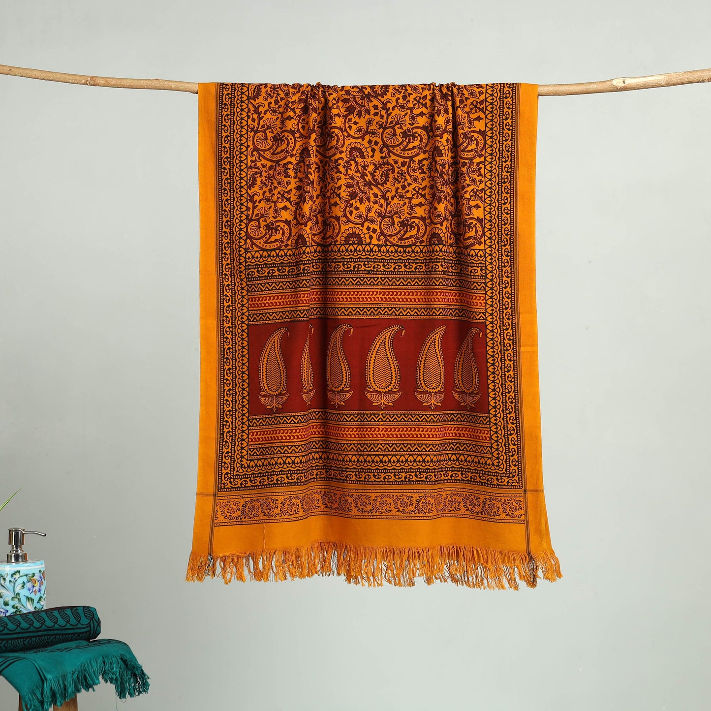 Orange - bagh hand cotton handloom towel 26 - handcrafted