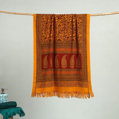 Orange - bagh hand cotton handloom towel 26 - handcrafted