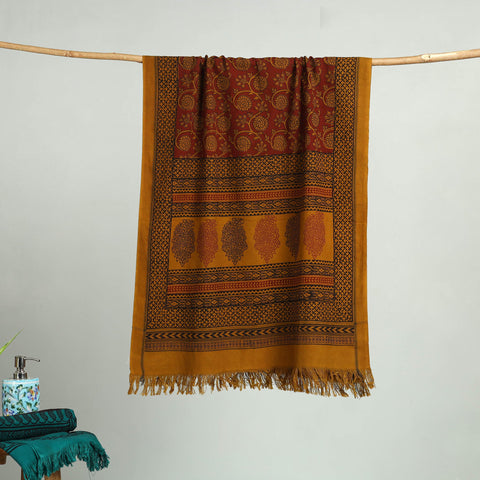 Orange Bagh Hand Block Print Cotton Handloom Towel