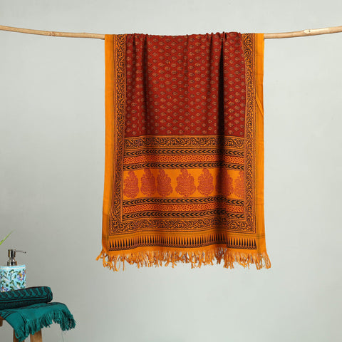 Orange Bagh Hand Block Print Cotton Handloom Towel
