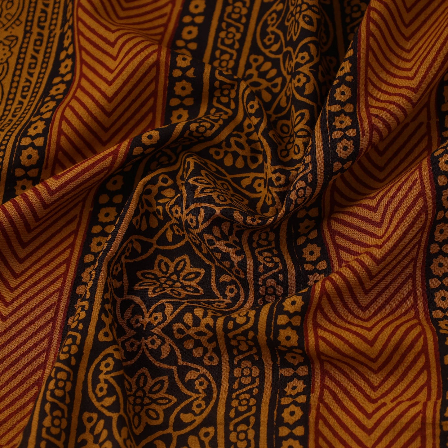 Orange Bagh Hand Block Print Natural Dyed Cotton Fabric