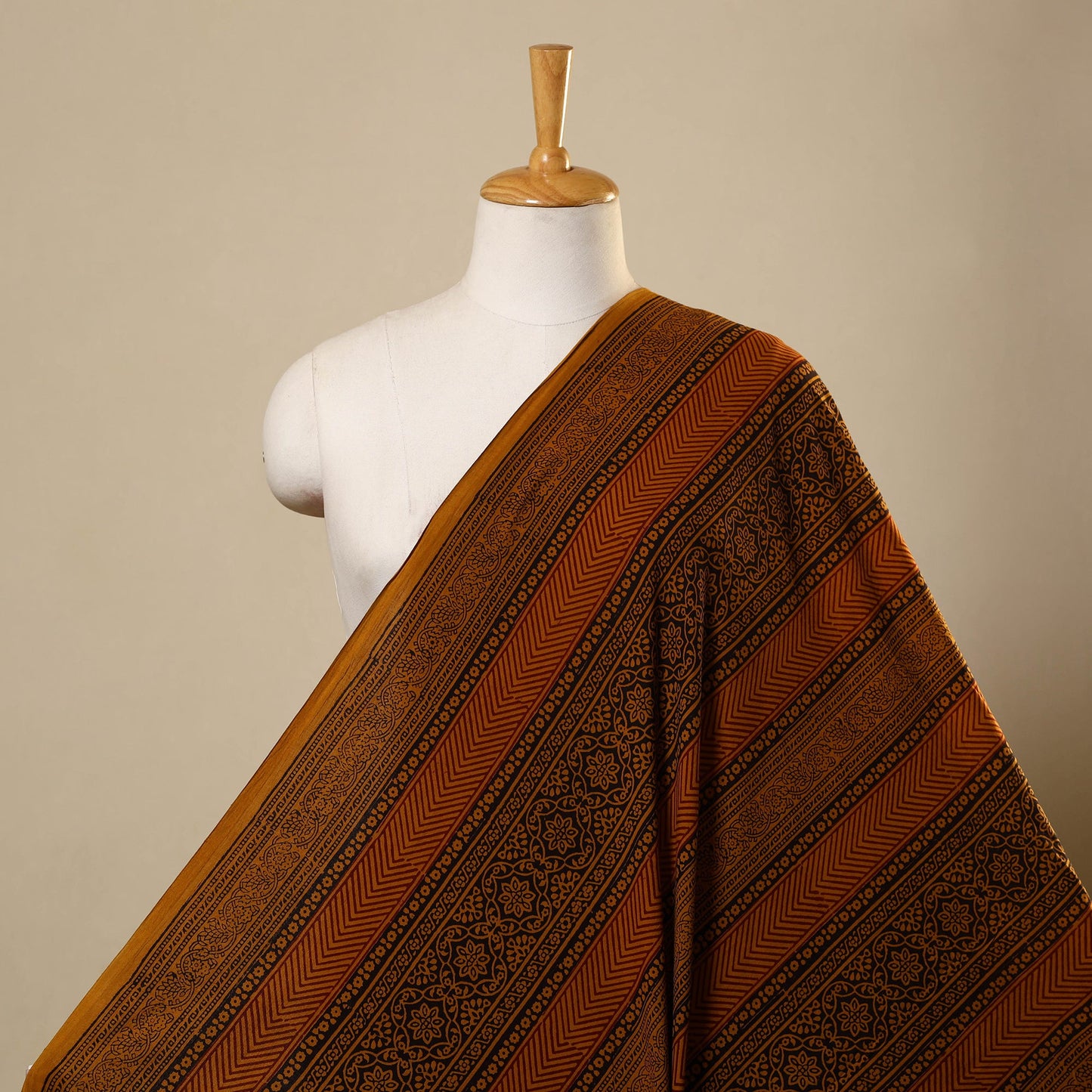 Orange Bagh Hand Block Print Natural Dyed Cotton Fabric