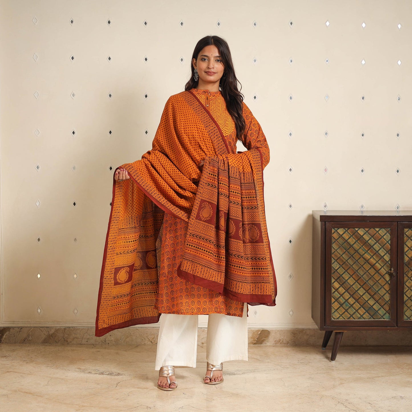 Orange - bagh cotton suit set (set of 2) 04 - handcrafted