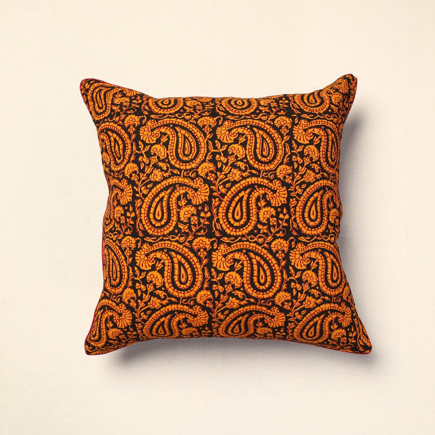 Orange - Bagh Block Printed Cotton Cushion Cover (16 x 16 in) 02