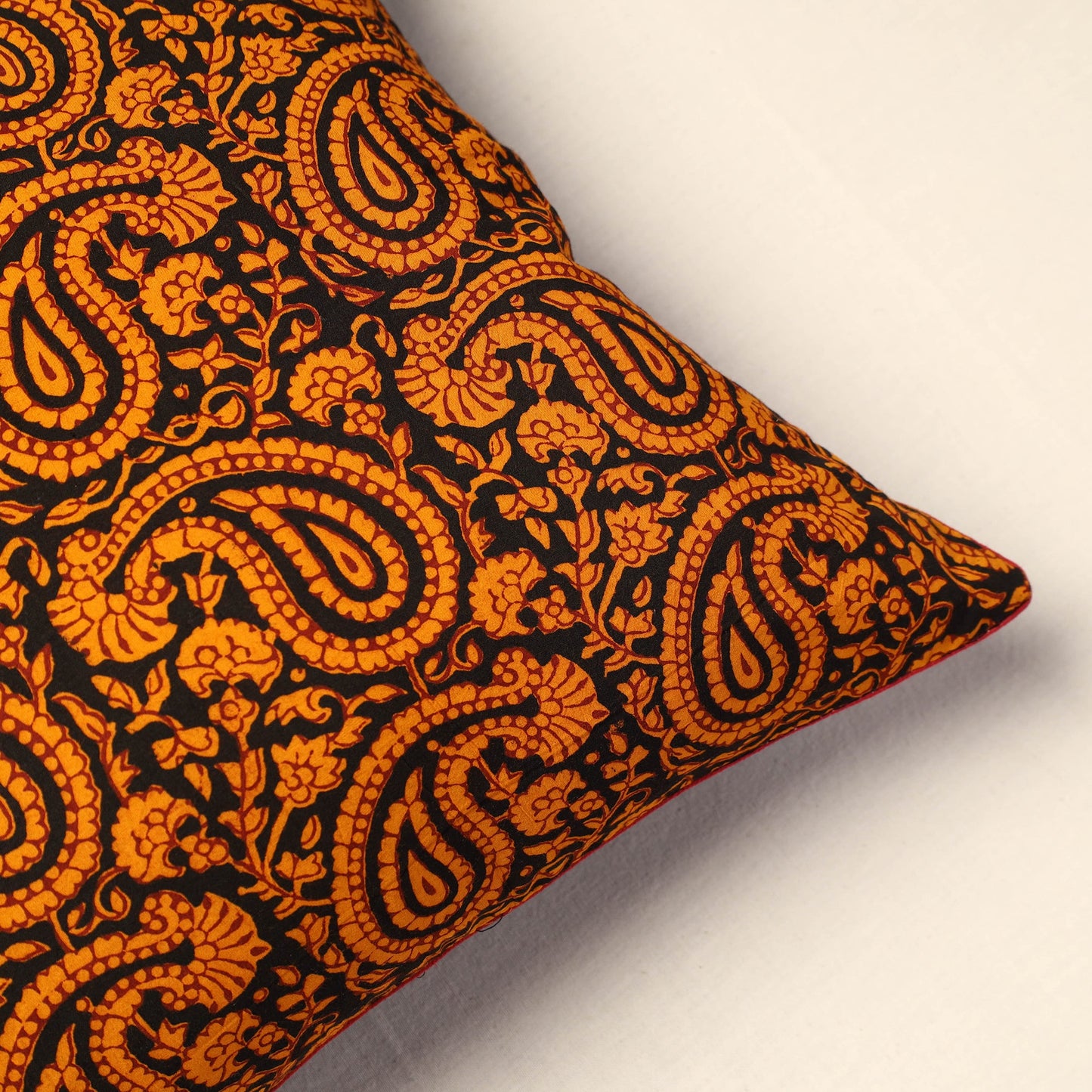 Orange - Bagh Block Printed Cotton Cushion Cover (16 x 16 in) 02