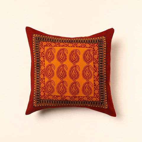 Orange - Bagh Block Printed Cotton Cushion Cover (16 x 16 in) 09