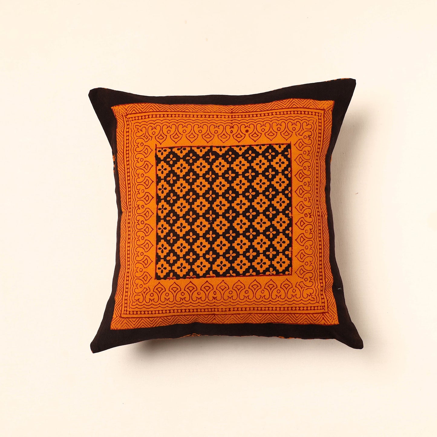 Orange - Bagh Block Printed Cotton Cushion Cover (16 x 16 in) 19