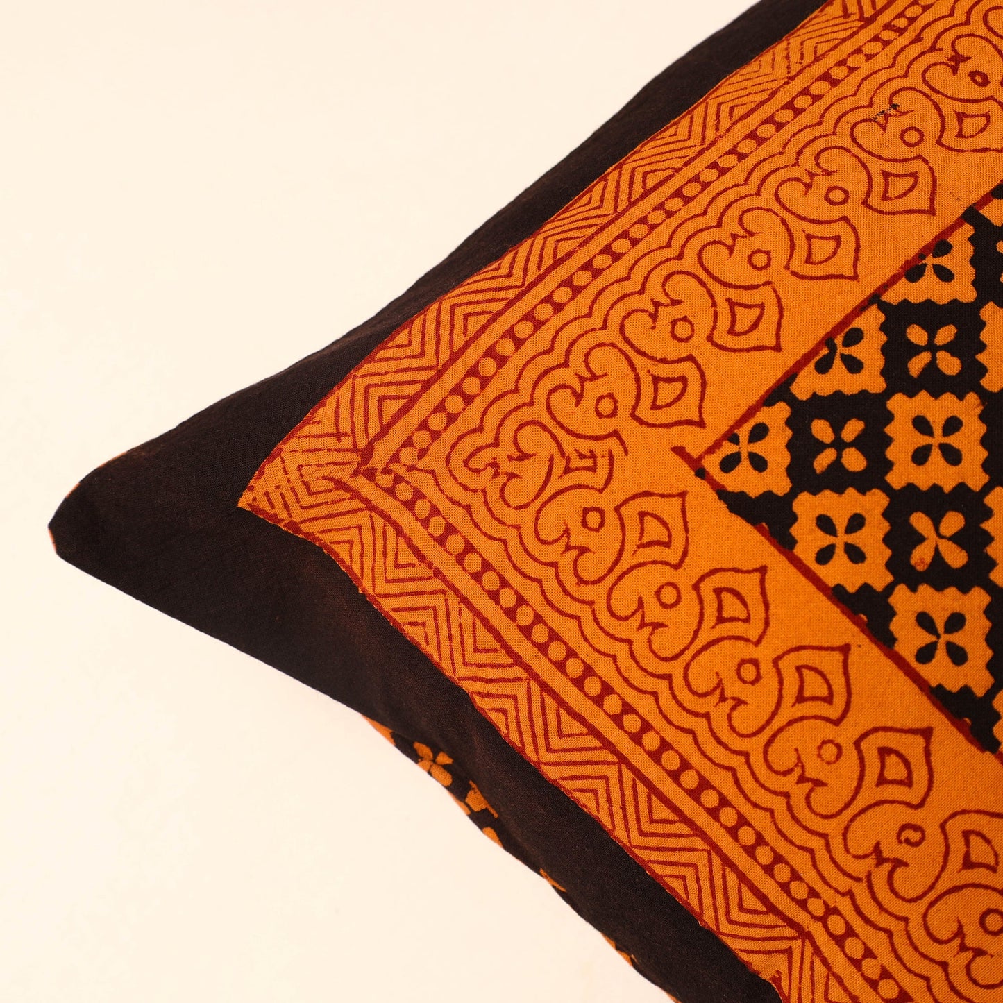 Orange - Bagh Block Printed Cotton Cushion Cover (16 x 16 in) 19