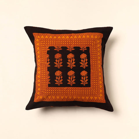 Orange - Bagh Block Printed Cotton Cushion Cover (16 x 16 in) 27