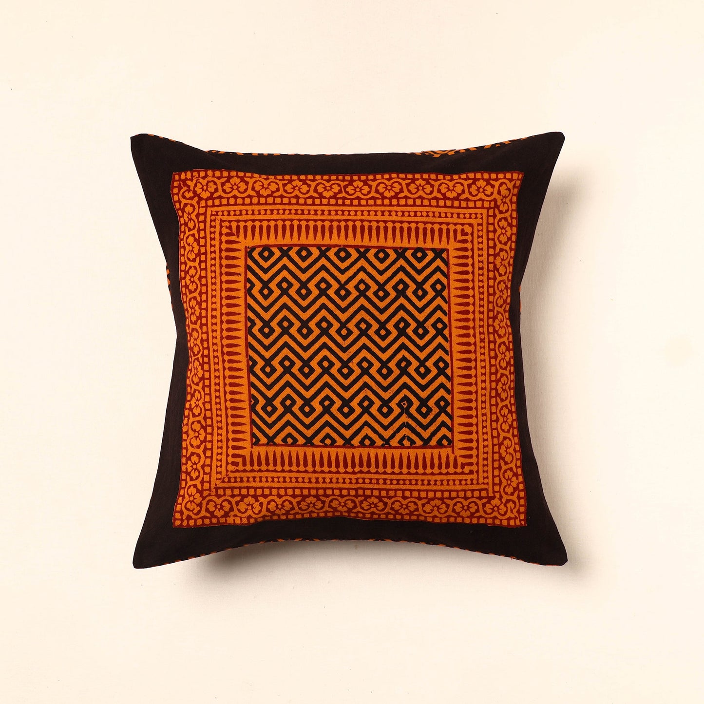 Orange - Bagh Block Printed Cotton Cushion Cover (16 x 16 in) 40