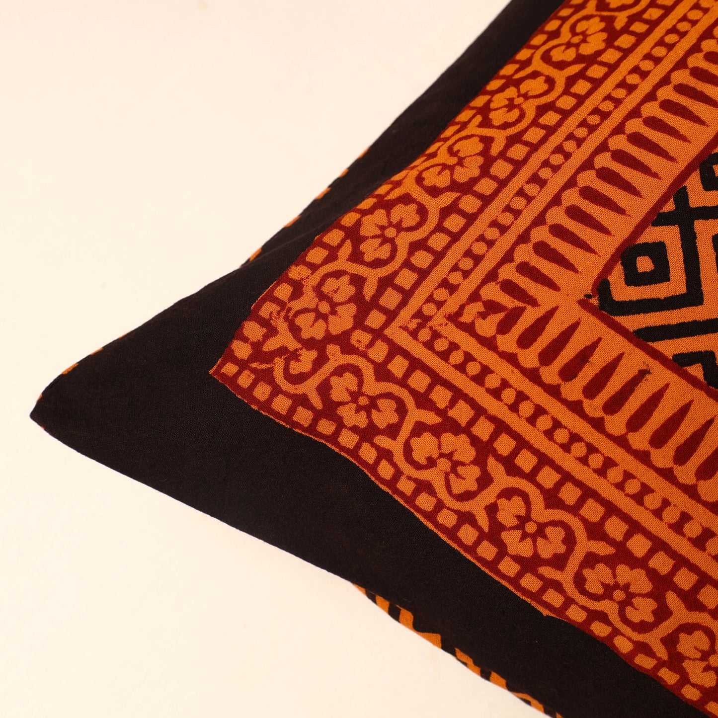 Orange - Bagh Block Printed Cotton Cushion Cover (16 x 16 in) 40