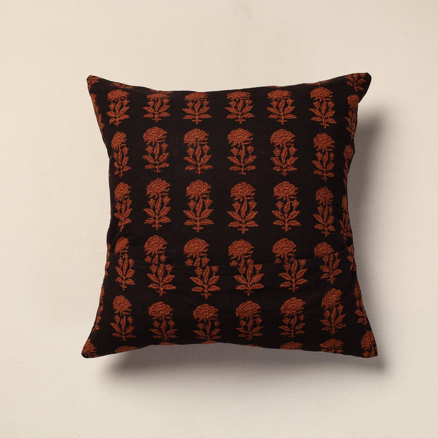 Orange Bagh Block Printed Cotton Cushion Cover