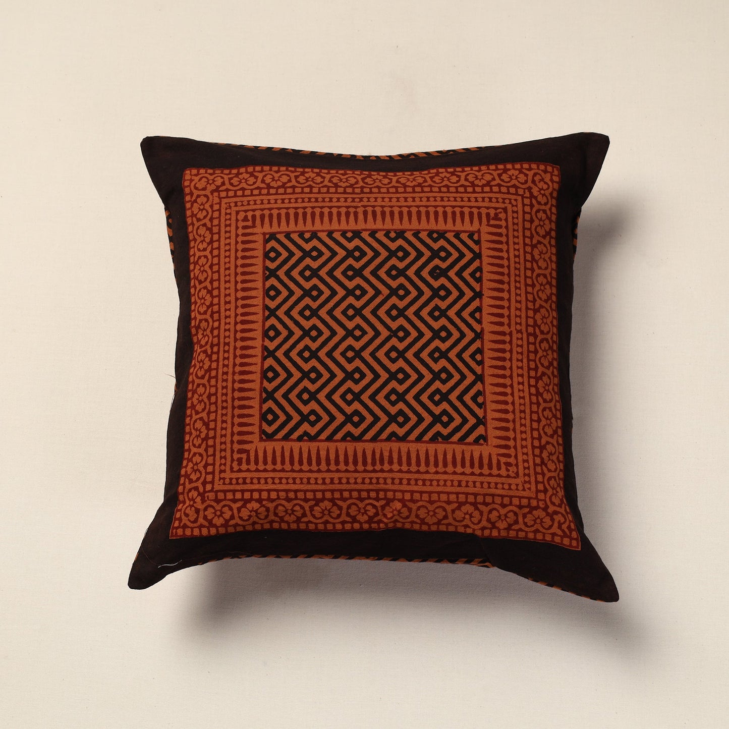 Orange Bagh Block Printed Cotton Cushion Cover