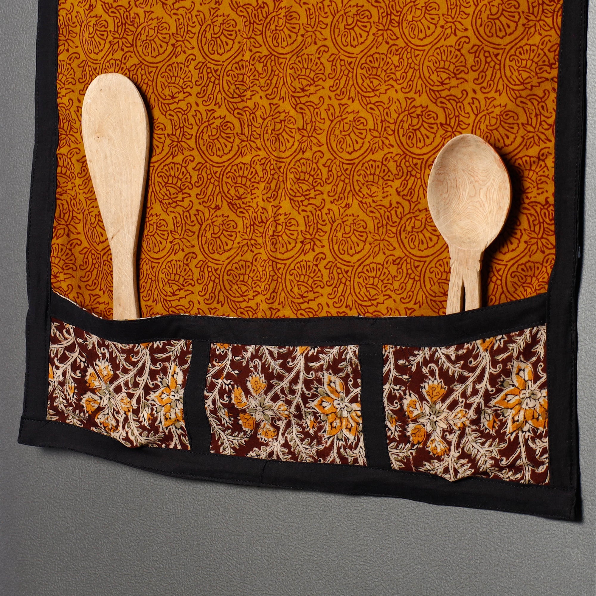 Orange Bagh Block Printed Cotton Fridge Top Cover with Pockets
