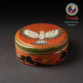 Banaras Handpainted Stainless Steel Orange Masala Box 