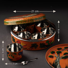  Banaras Handpainted Stainless Steel Orange Masala Box