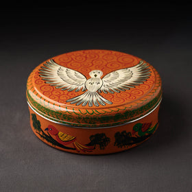  Banaras Handpainted Stainless Steel Orange Masala Box