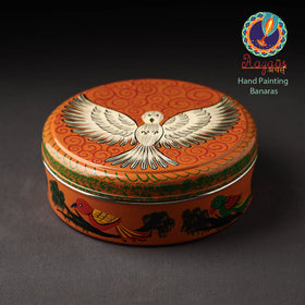  Banaras Handpainted Stainless Steel Orange Masala Box