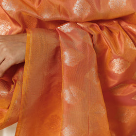 Orange - Banarasi Silk Handwoven Zari Buti Dupatta with Tassels