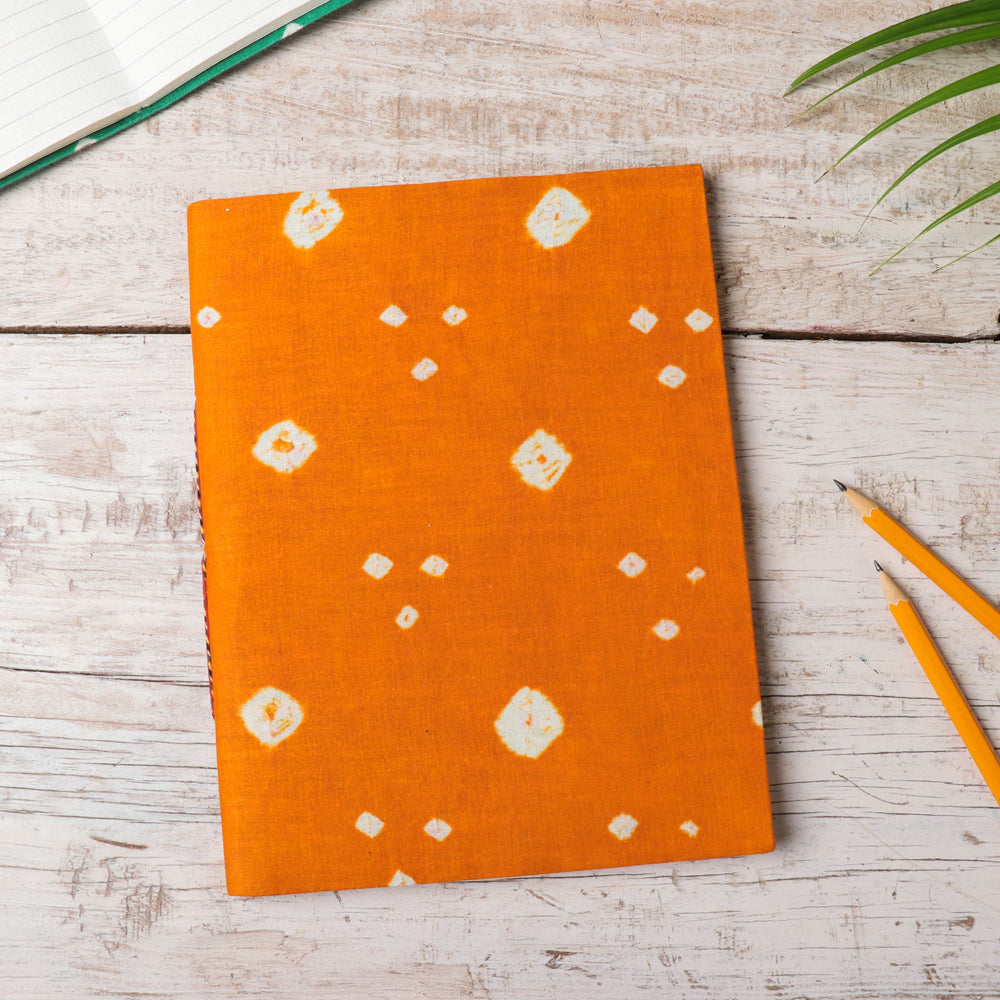 Orange Bandhani Cover Handmade Ruled Paper Notebook 