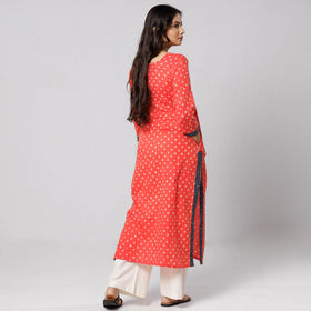Orange - bandhani tie-dye cotton long kurta - handcrafted