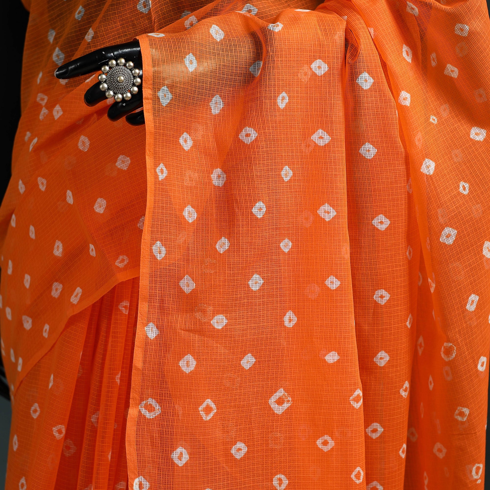 Orange - Bandhani Tie-Dye Kota Doria Cotton Saree 23