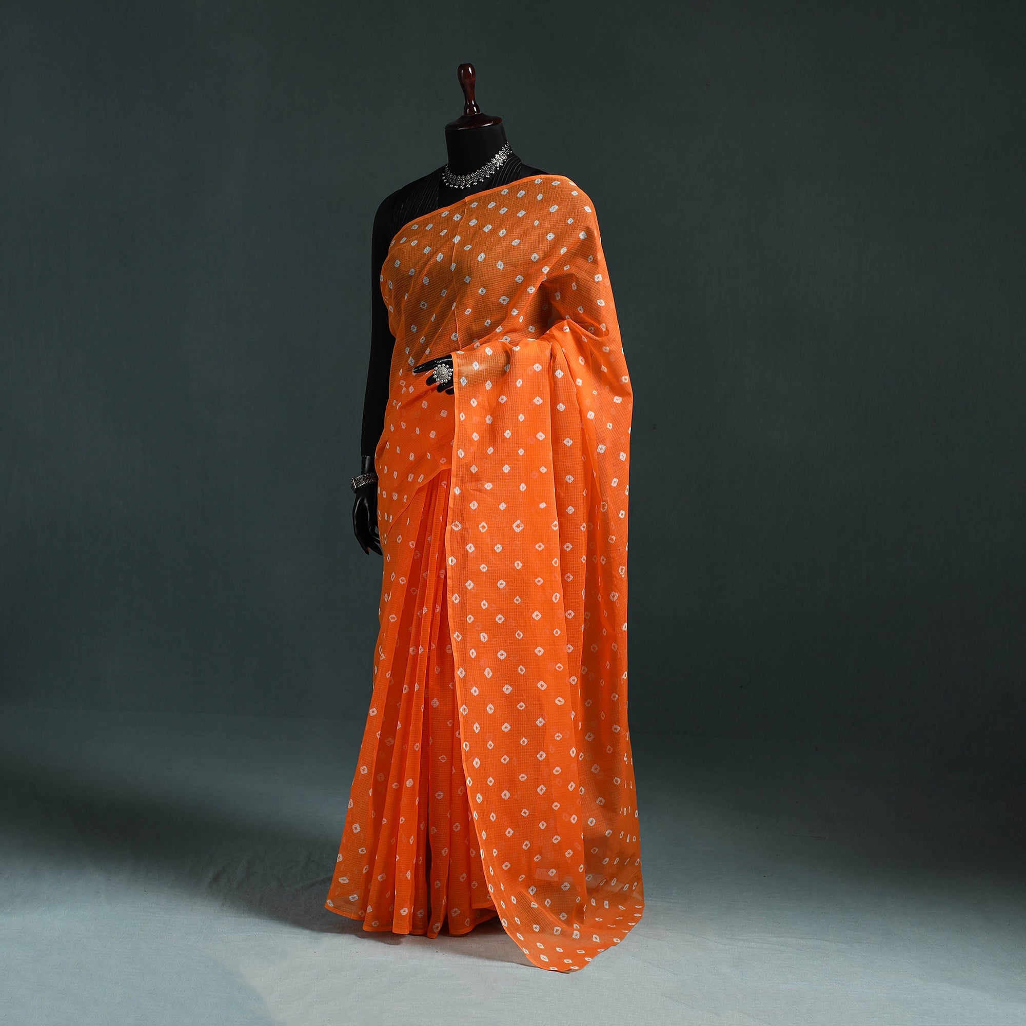 Orange - Bandhani Tie-Dye Kota Doria Cotton Saree 23