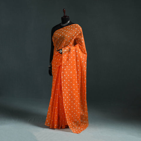 Orange - Bandhani Tie-Dye Kota Doria Cotton Saree 23