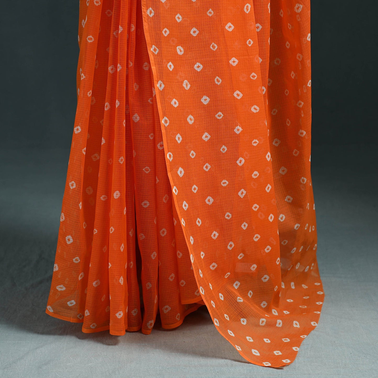 Orange - Bandhani Tie-Dye Kota Doria Cotton Saree 23