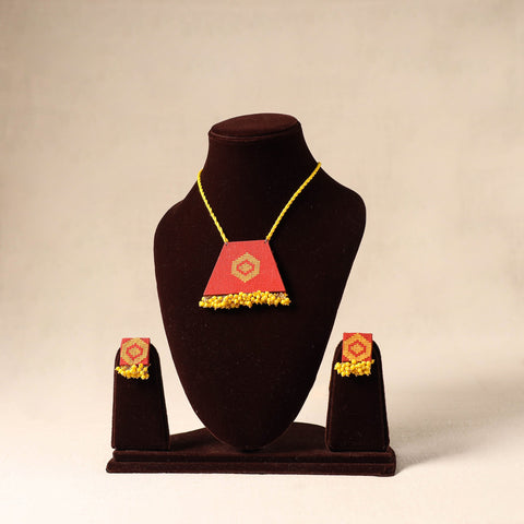 Orange Bead Work Fabart Necklace Set