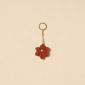 Beaded fabart flower keychain 09 - handcrafted
