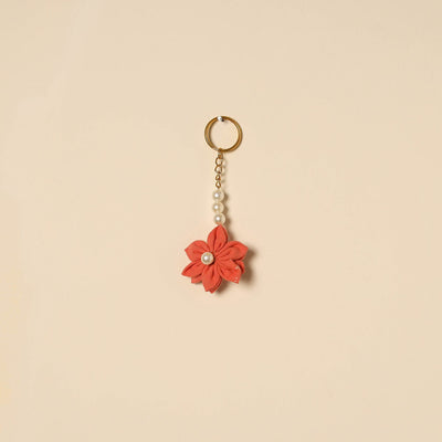 Beaded fabart flower keychain 53 - handcrafted