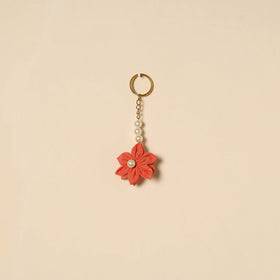 Beaded fabart flower keychain 53 - handcrafted