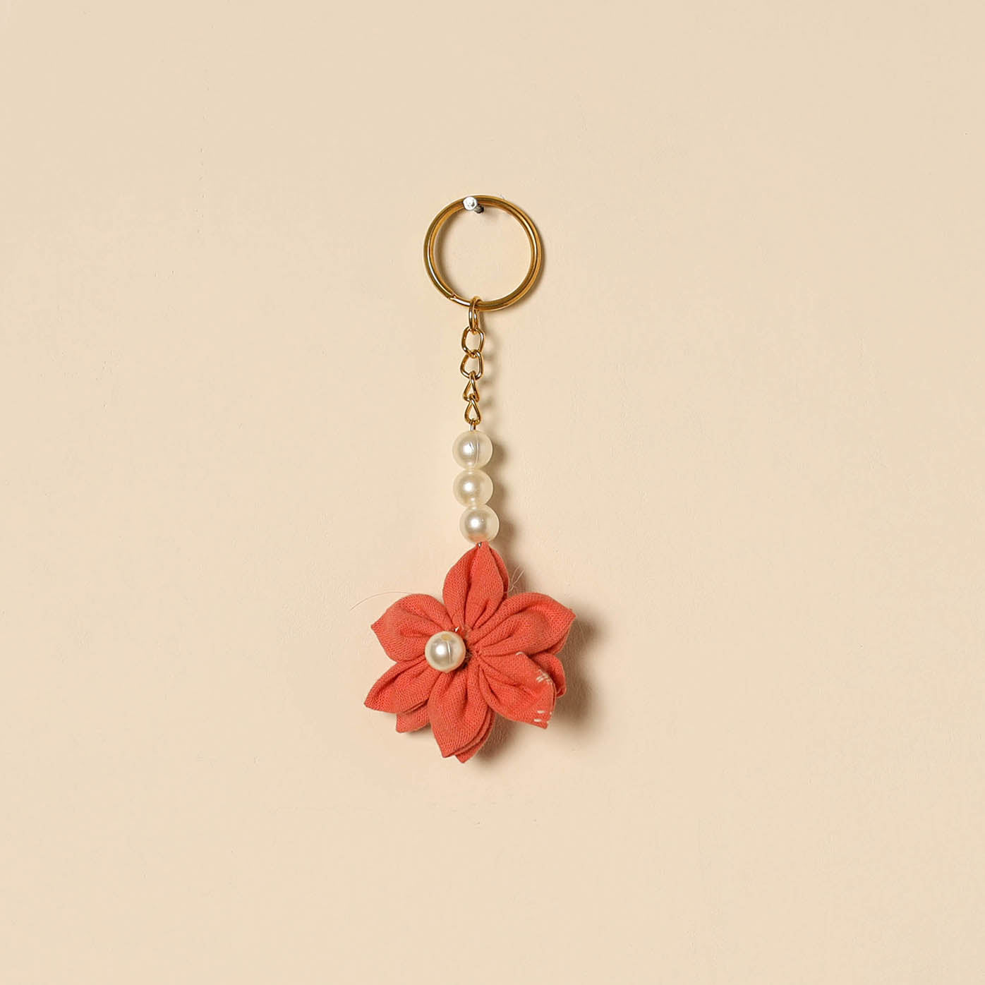 Beaded fabart flower keychain 53 - handcrafted